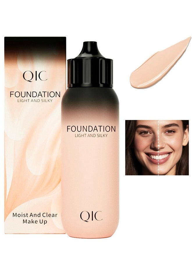 كيو اي سي كريم أساس كريم مكياج خفيف وحريري كريم أساس غير معصوم 24 ساعة كريم أساس فريش وير تغطية كاملة طويل الأمد بدون وزن لمسة نهائية ناعمة مقاومة للماء رطب وشفاف 30 جم (لون طبيعي M02) - Image 1