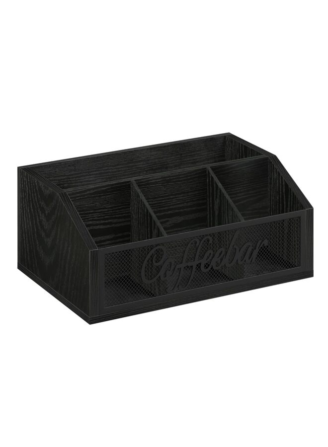 Countertop Organizer, Wooden Bar Storage Rack with Dividers for Coffee Pods, Syrups, Cups, Stirrers Tea Accessories (Black) - Image 3