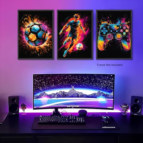 BGFCE Canvas Wall Art Poster Decor, Paintings Art Game Controller Color Splash Ink Canvas Painting, Posters for Room Aesthetic, Soccer Wall Art for Boys Room Decor 16x24 - Unframed Set of 3 - Image 2