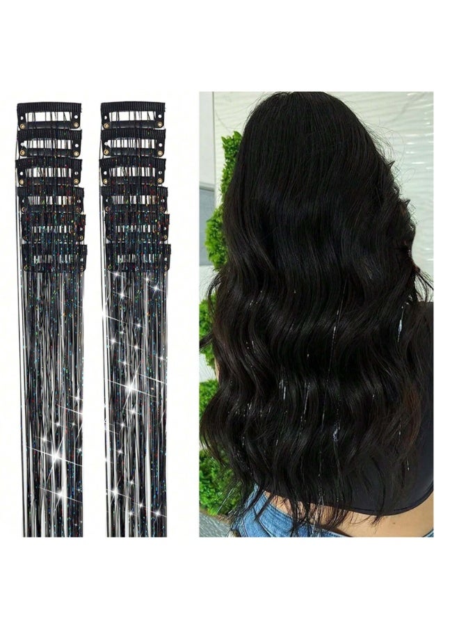 5 Pieces / Set of 60cm Black Shiny Hair Clips, Heat Resistant Glitter Fairy Hair Accessory Set, Suitable for Women (Black) - Image 3