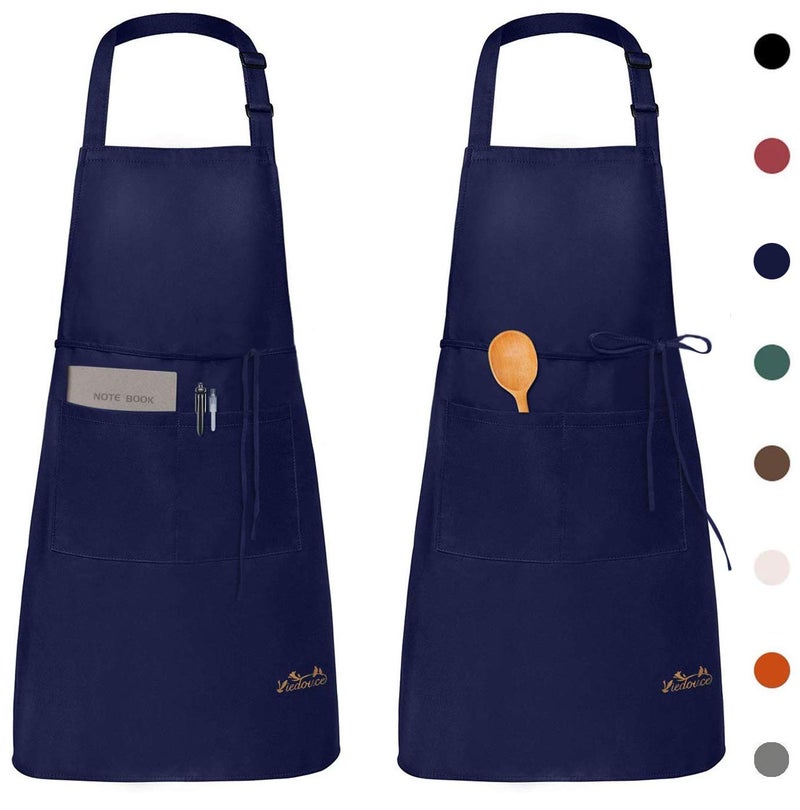 Viedouce 2 Packs Apron Cooking Kitchen Waterproof Adjustable Chef Apron with Pockets for Home Restaurant Craft Garden BBQ School Coffee House Apron for Men Women Navy