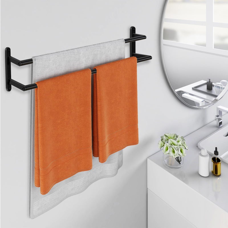JIAPAIDUO Double Towel Bar  24Inch Towel Rack for Bathroom  Stainless Steel Double Bath Towel Bar  Wall Mounted Towel Holder  Double Towel Rod Towel Rail Hanger for Wall  Kitchen (Matte Black) - Image 4