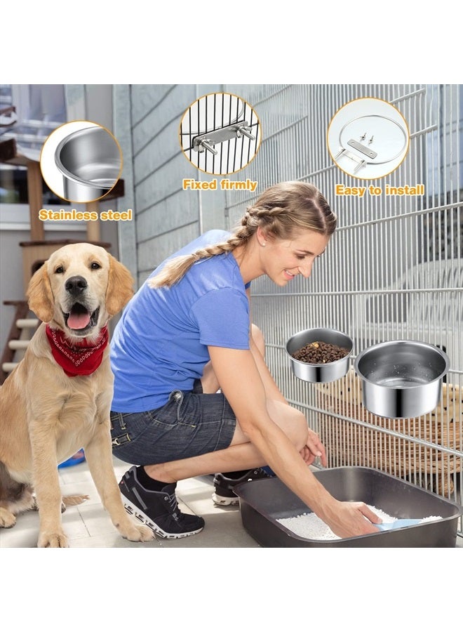 Zopeal 6 Pieces Dog Crate Bowls Kennel Bowl Hanging Stainless Steel Coop Cups with Clamp Holder Hanging Cats Food Water for Crate, Cage, 2 Sizes - Image 3
