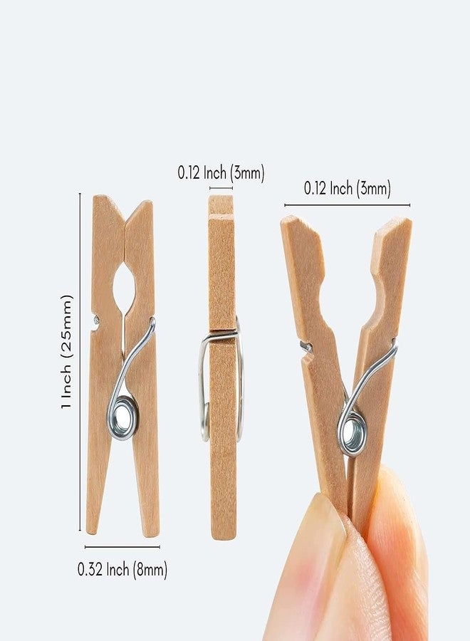Prescent 1 inch/2.5 cm Beige Brown Color 150pc Mini Wooden Clothespin Photo Paper Clips for Crafts, Decoration and DIY Projects (150) - Image 2