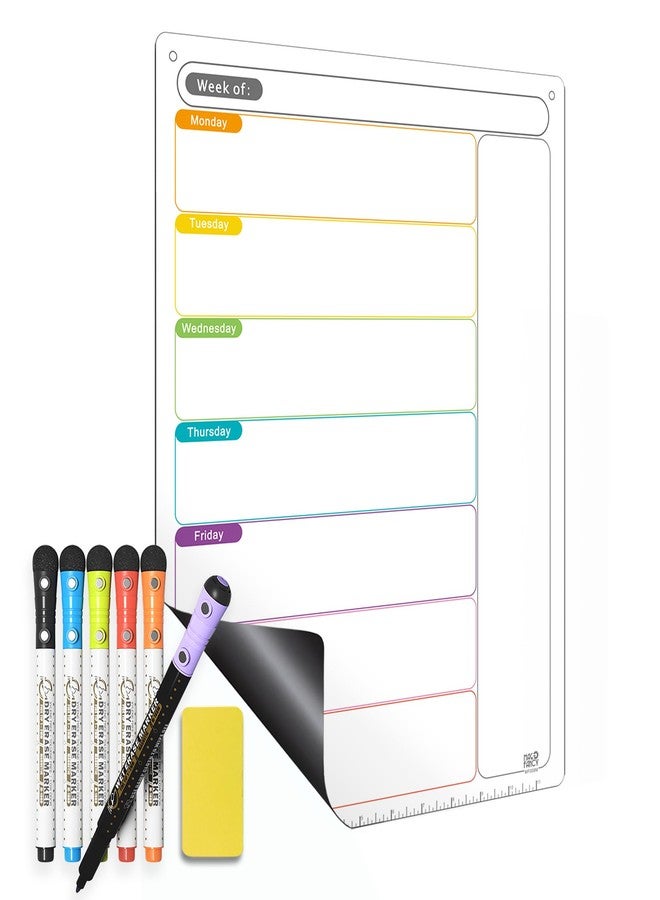 Mag-Fancy Magnetic Weekly Calendar for Fridge (Monday Start), Vertical Dry Erase Planner with Large Writing Space & Side Notes - Includes 6 Markers, Reusable Whiteboard for Busy Schedules - Image 1