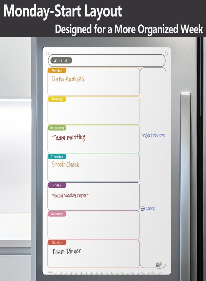 Mag-Fancy Magnetic Weekly Calendar for Fridge (Monday Start), Vertical Dry Erase Planner with Large Writing Space & Side Notes - Includes 6 Markers, Reusable Whiteboard for Busy Schedules - Image 2