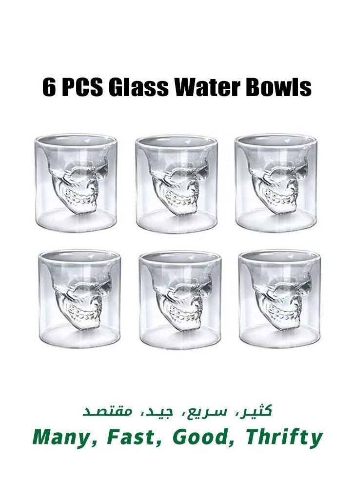 6 PCS Crystal Skull Shot Glasses, Skull Juice Bowl, Double Layer Clear Glass Water Bowl, for All Drinks Milk, 50ml  - Image 1