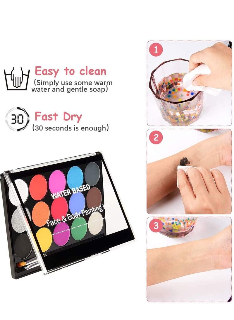 SYOSI Face Paint Kit for Kids, Professional Nontoxic Face Paint 15 Colors Kit with 2 Brushes, Body Makeup Paint Hypoallergenic Water Based Paints for Party Cosplay - Image 5