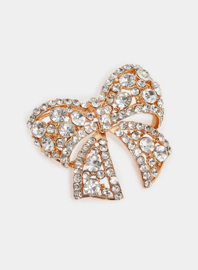 Styli Gold Bow Brooch with Crystals