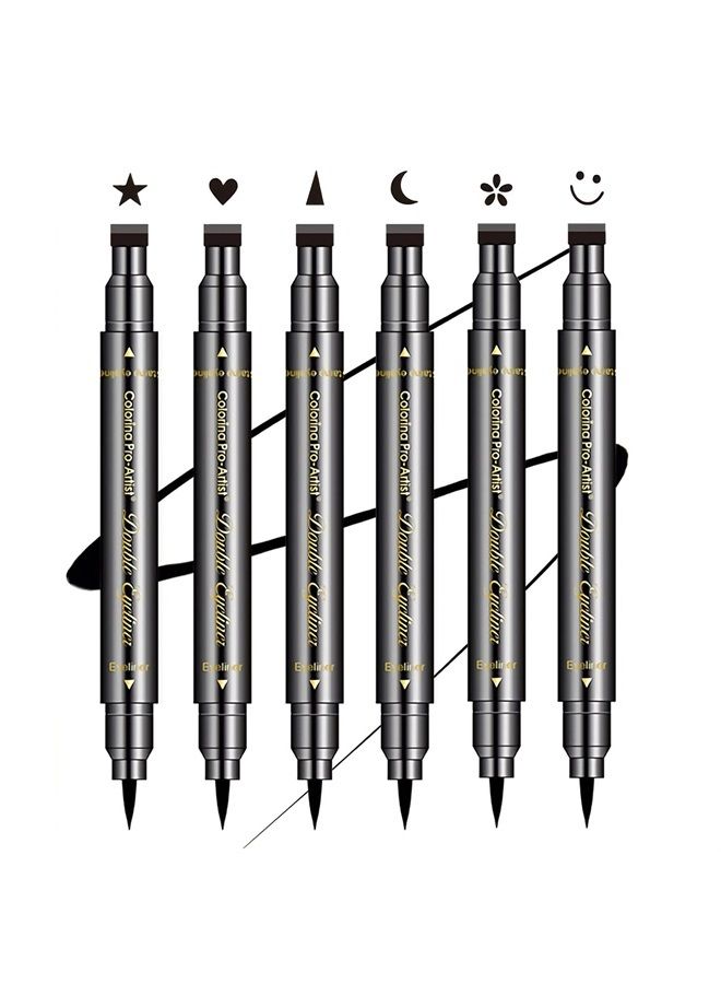 Sumeitang 6 Pcs Double-headed Eyeliner Stamps Set Black Liquid Eye Liner Pen With Star,Moon,Heart,Flower,Smiley,Triangle Stamp Stencils Shapes for Women Makeup Kit Long-Lasting Waterproof Smudgeproof - Image 1