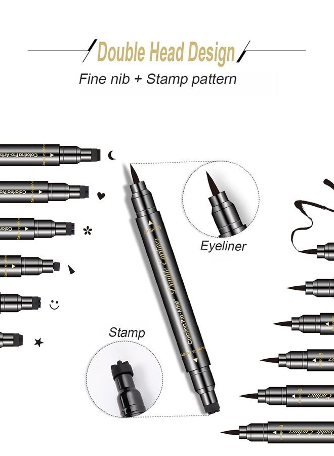 Sumeitang 6 Pcs Double-headed Eyeliner Stamps Set Black Liquid Eye Liner Pen With Star,Moon,Heart,Flower,Smiley,Triangle Stamp Stencils Shapes for Women Makeup Kit Long-Lasting Waterproof Smudgeproof - Image 2