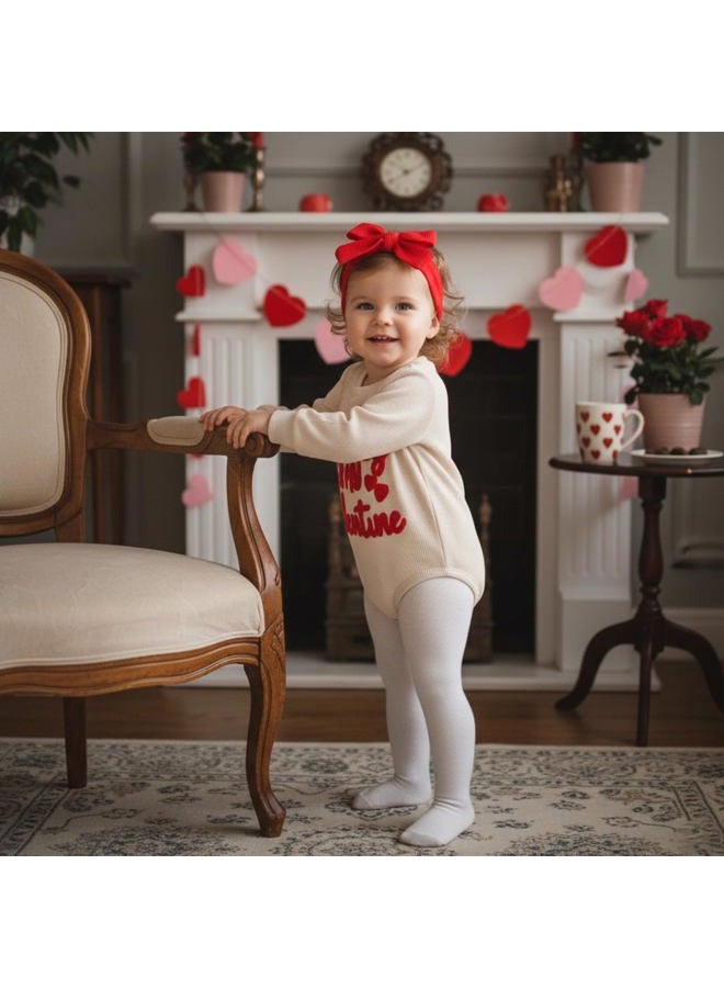 allshope Inafnt Baby Girl Valentine's Day Outfit Heart Bubble Romper Jumpsuit Bodysuit Newborn Fall Waffle Clothes, Daddy is My Valentine Beige, 6-12 Months - Image 4