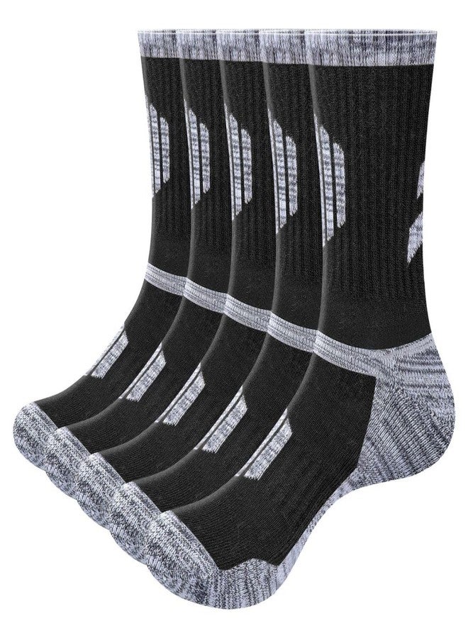 YUEDGE Men's Hiking Socks Moisture Wicking Mens Socks Cushioned Casual Athletic Socks Comfort Work Socks for Men Plus Size 10-13, Black, 5 Pairs - Image 1