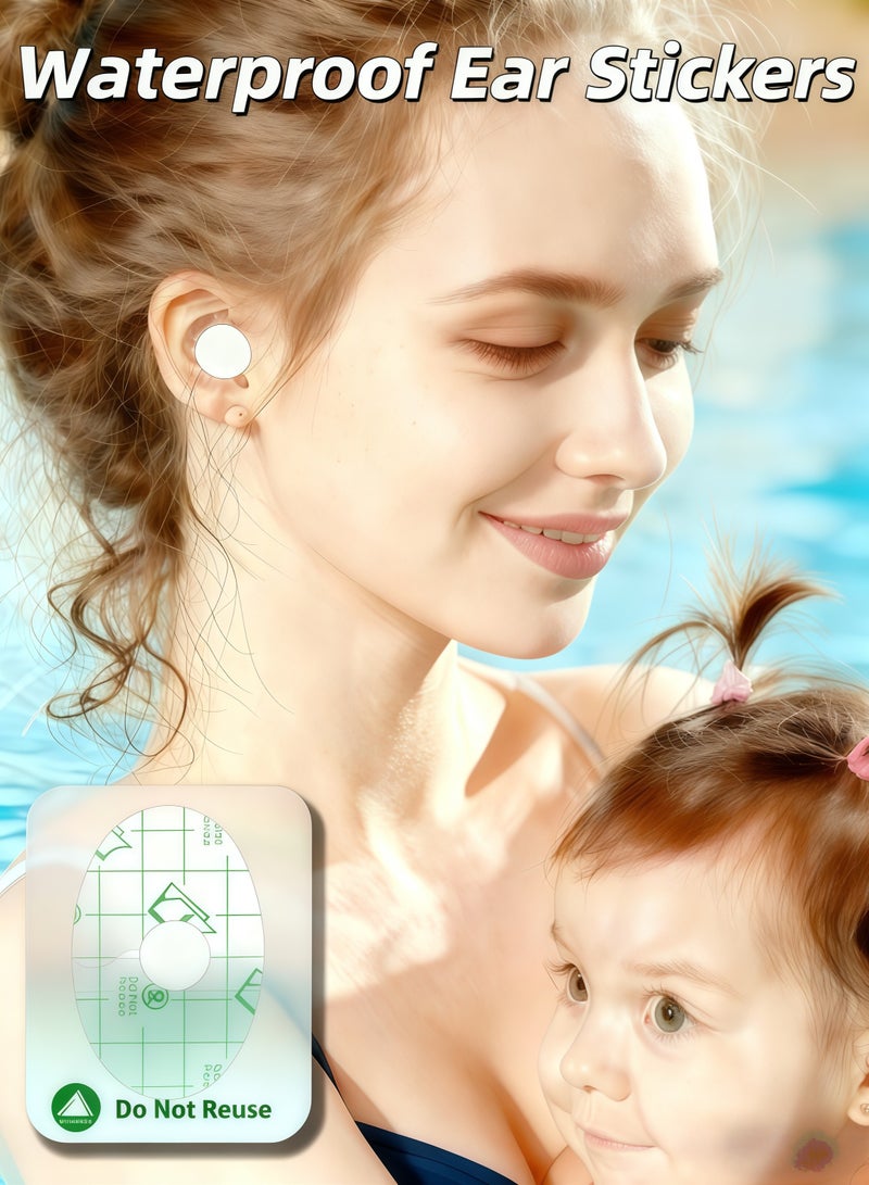 XiuWoo Baby Waterproof Ear Stickers Ear Covers for Swimming Shower Ear Protectors with Ear Plugs for Kids Newborn Disposable Ear Covers for Shower Surfing Snorkeling and Other Water Sports (White，60PCS) - Image 1