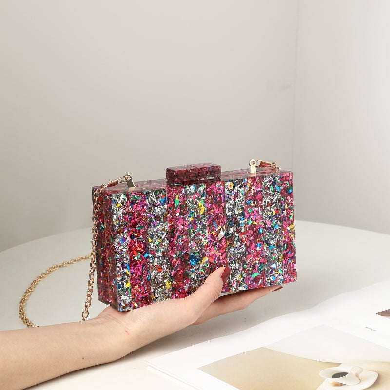 Women'S Fashionable New Evening Bag Colorful Sequined Acrylic Bag Chain Crossbody Hand-Held Exclusive - Image 4