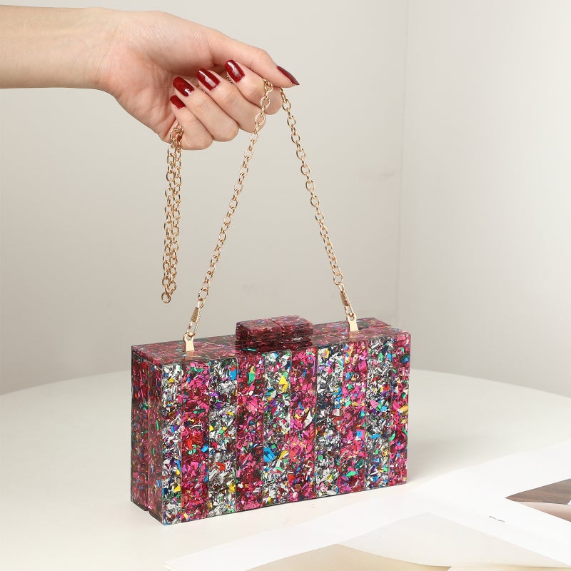 Women'S Fashionable New Evening Bag Colorful Sequined Acrylic Bag Chain Crossbody Hand-Held Exclusive - Image 3