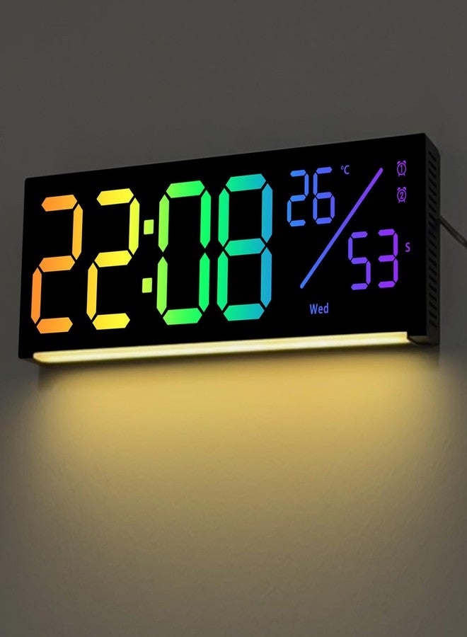 JoFomp 12" RGB Color LED Digital Wall Clock with Remote Control, Seconds Display, Plug-in Digital Alarm Clock with Auto Brightness, DST, Temp, Digital Clock for Living Room, Bedroom, Classroom, Office - Image 1