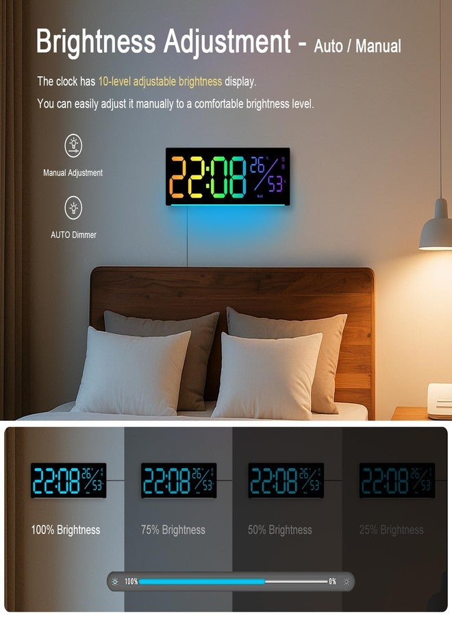 JoFomp 12" RGB Color LED Digital Wall Clock with Remote Control, Seconds Display, Plug-in Digital Alarm Clock with Auto Brightness, DST, Temp, Digital Clock for Living Room, Bedroom, Classroom, Office - Image 4