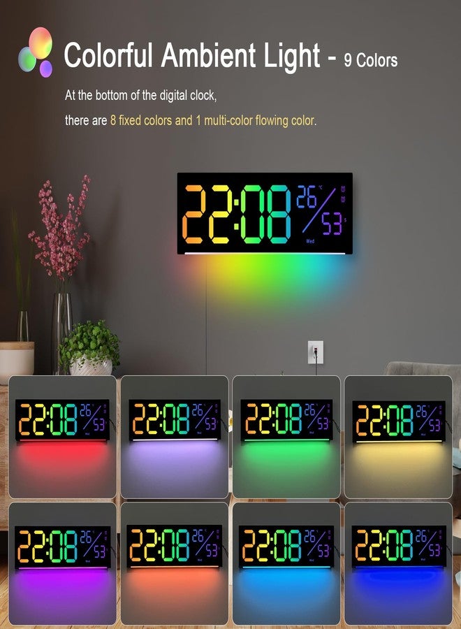JoFomp 12" RGB Color LED Digital Wall Clock with Remote Control, Seconds Display, Plug-in Digital Alarm Clock with Auto Brightness, DST, Temp, Digital Clock for Living Room, Bedroom, Classroom, Office - Image 3