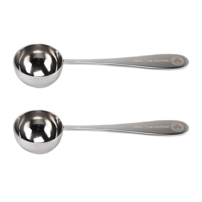 15 ML TABLESPOON MEASURING SCOOPS SPOONS POLISHED STAINLESS STEEL SET OF 2