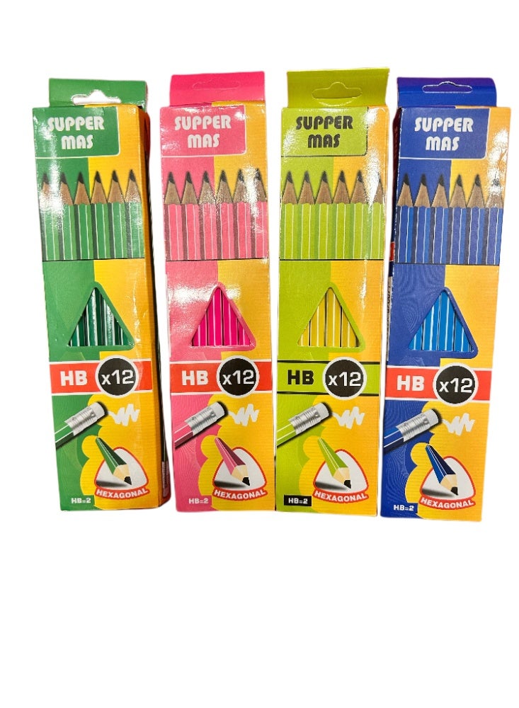 4 boxes of 4 colors, 48 ​​HB pencils with eraser - Image 1