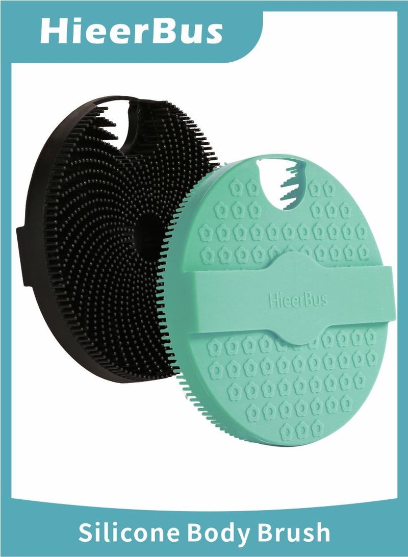 HieerBus 2 Pack Silicone Body Brush, Soft Exfoliating Body Scrubber Bath Brush with Gentle Massage Bristles, Black+Green - Image 1