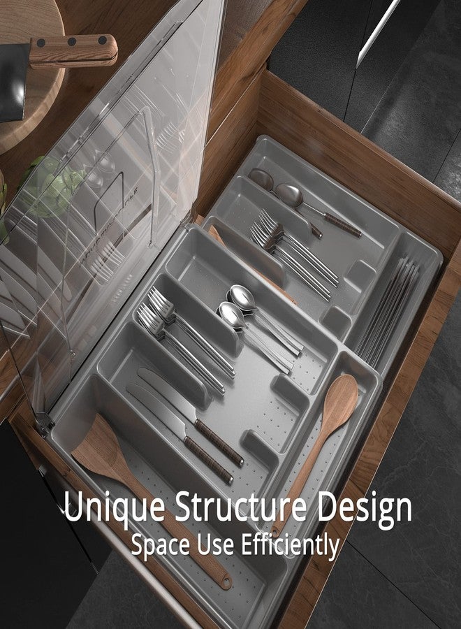 GoCozy Silverware Organizer with Lid, 9 Compartments Flatware Organizer, Plastic Utensil Holder for Countertop, Silverware Tray for Drawer, Gray - Image 4