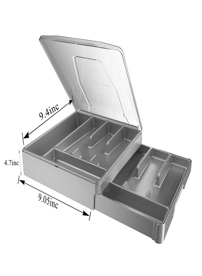 GoCozy Silverware Organizer with Lid, 9 Compartments Flatware Organizer, Plastic Utensil Holder for Countertop, Silverware Tray for Drawer, Gray - Image 5