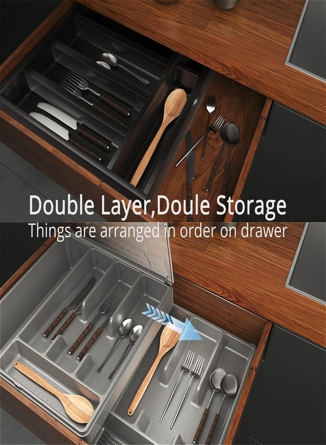GoCozy Silverware Organizer with Lid, 9 Compartments Flatware Organizer, Plastic Utensil Holder for Countertop, Silverware Tray for Drawer, Gray - Image 3