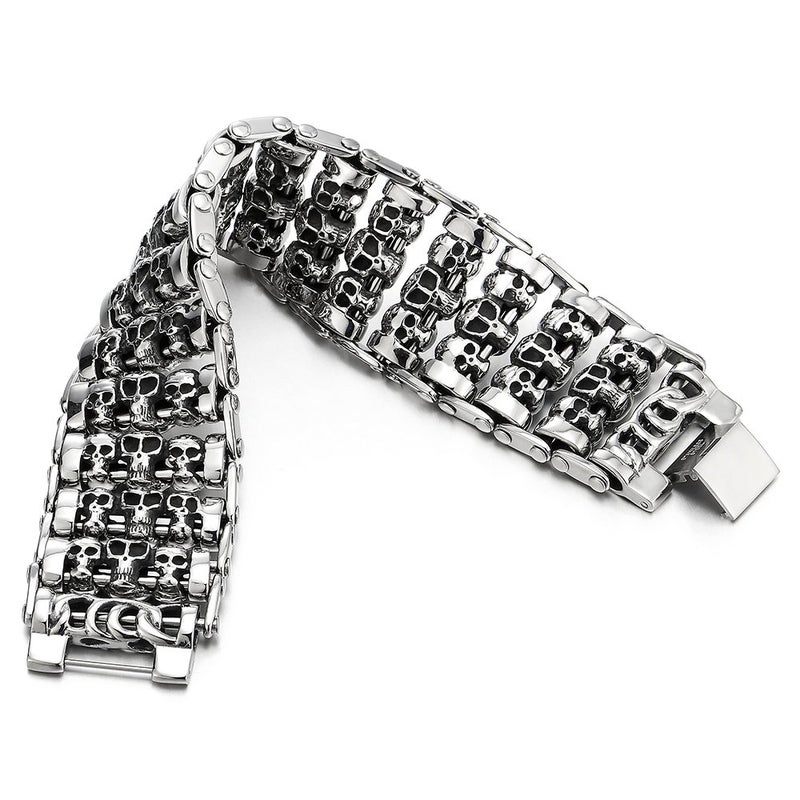 COOLSTEELANDBEYOND Heavy and Study Mens Steel Large Link Chain Motorcycle Bike Chain Bracelet with Skulls Polished - Image 3