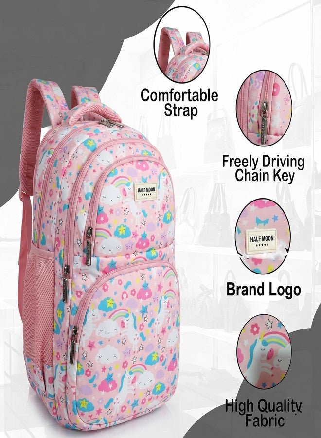 Half Moon Sunshine 35L School Bags For Boys Or School Bag For Girls | Backpack For Men Or Backpack For Women | Water Resistant | 5 Zips Stylish & Trendy College Backpacks For Boys & Girls (Pink) - Image 3