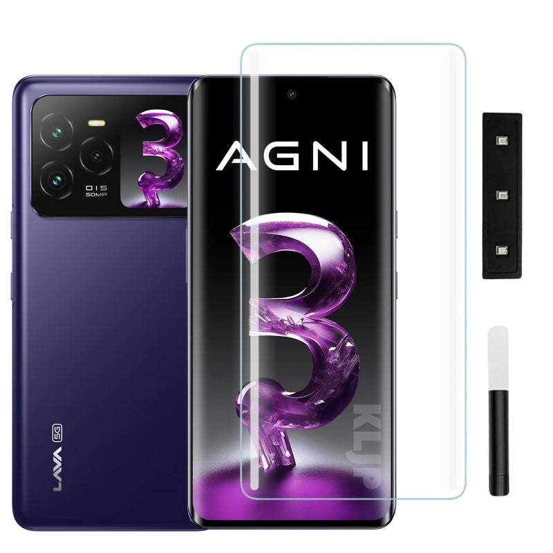 KLJP Premium HD+ Curved UV Gorilla Tempered Glass Screen Protector Designed For Lava Agni 3 5G - Edge-To-Edge Protector Full Screen Coverage with Easy Installation Kit - Image 1