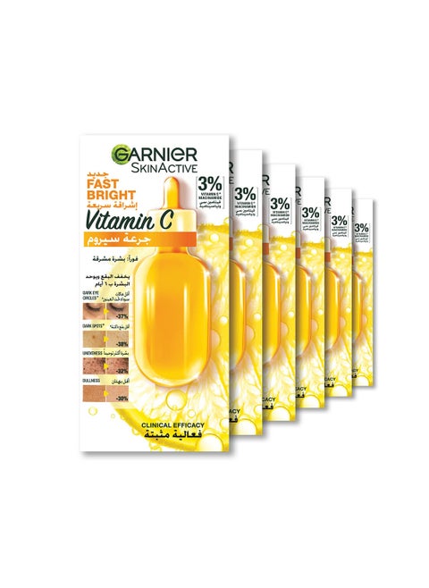 Garnier Skin Active Fast Bright Hyperpigmentation Ampoule Serum Multipack with 3% Vitamin C & Niacinamide, for dark circles 5+1 FREE (6 X 1.5ML)