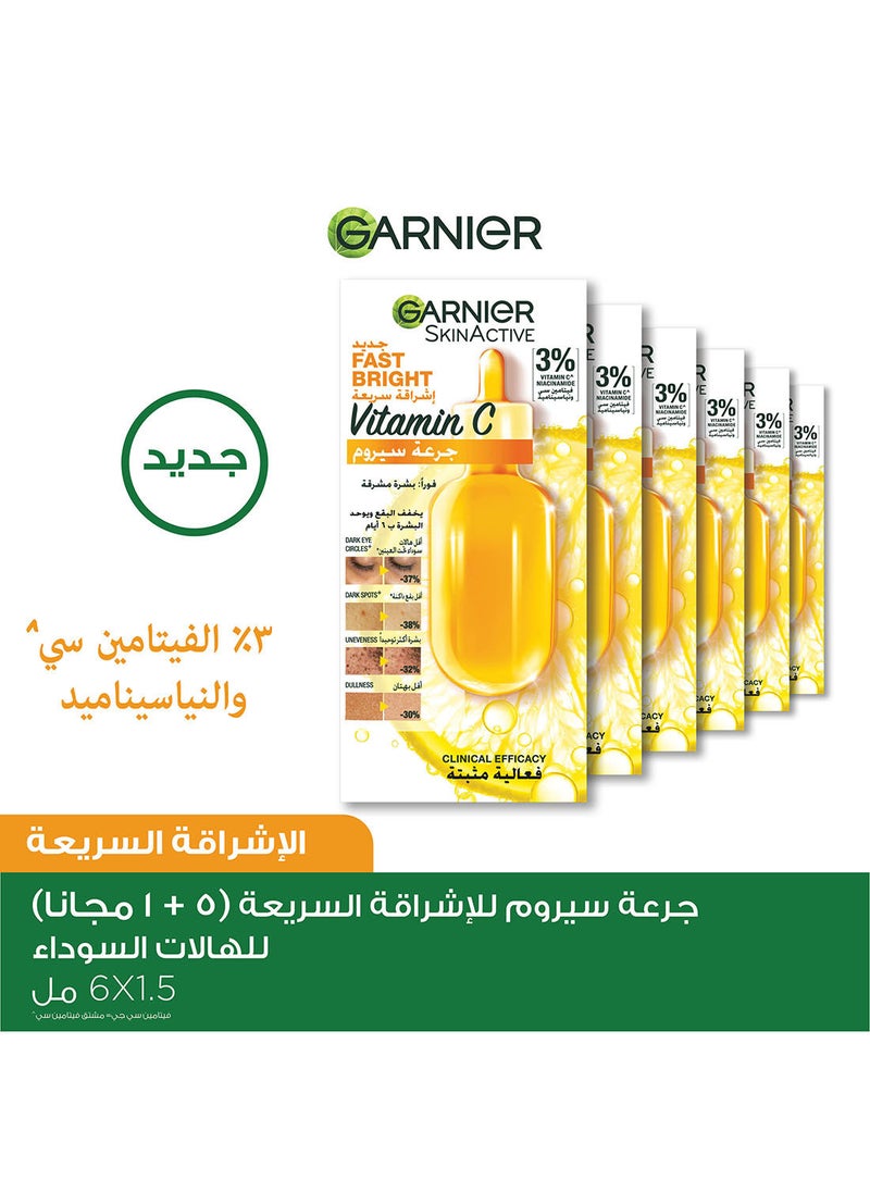 Garnier - Garnier Skin Active Fast Bright Hyperpigmentation Ampoule Serum Multipack with 3% Vitamin C & Niacinamide, for dark circles 5+1 FREE (6 X 1.5ML) - Image 1