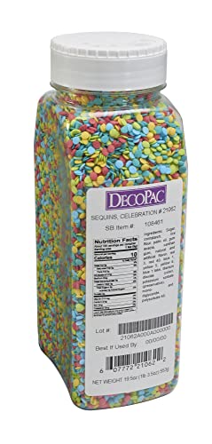 DecoPac Quins Fancy Sprinkles 195oz Candy Sprinkles in Handheld Container Edible Sprinkles For Celebration Cakes Cupcakes Cookies Celebration Confetti Quins Multicolored red teal blue yellow and green - Image 1
