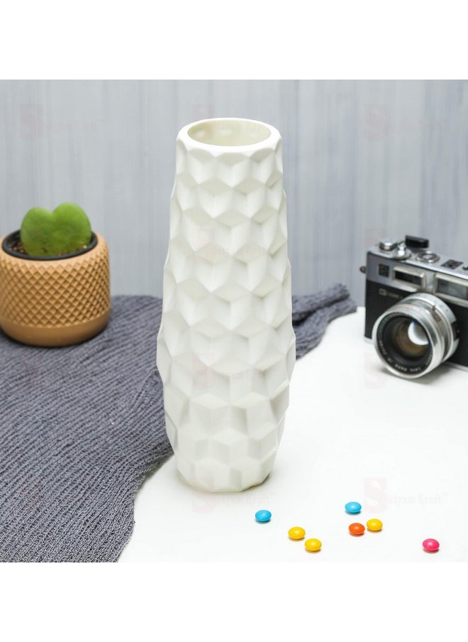 Satyam Kraft SATYAM KRAFT 1 Piece Big Size Cubic Texture Unbreakable Plastic Vase for Christmas,Newyear,Flower Pot, Gift, Home Decor,Bedroom,Office,Living Room Decor Item, (White)  - Image 1