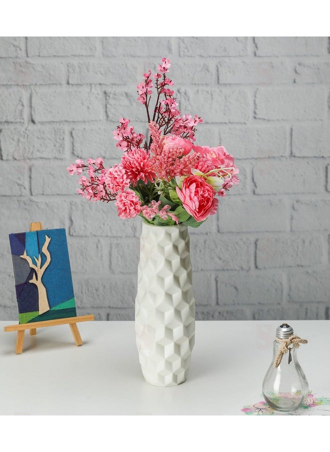 Satyam Kraft SATYAM KRAFT 1 Piece Big Size Cubic Texture Unbreakable Plastic Vase for Christmas,Newyear,Flower Pot, Gift, Home Decor,Bedroom,Office,Living Room Decor Item, (White)  - Image 3