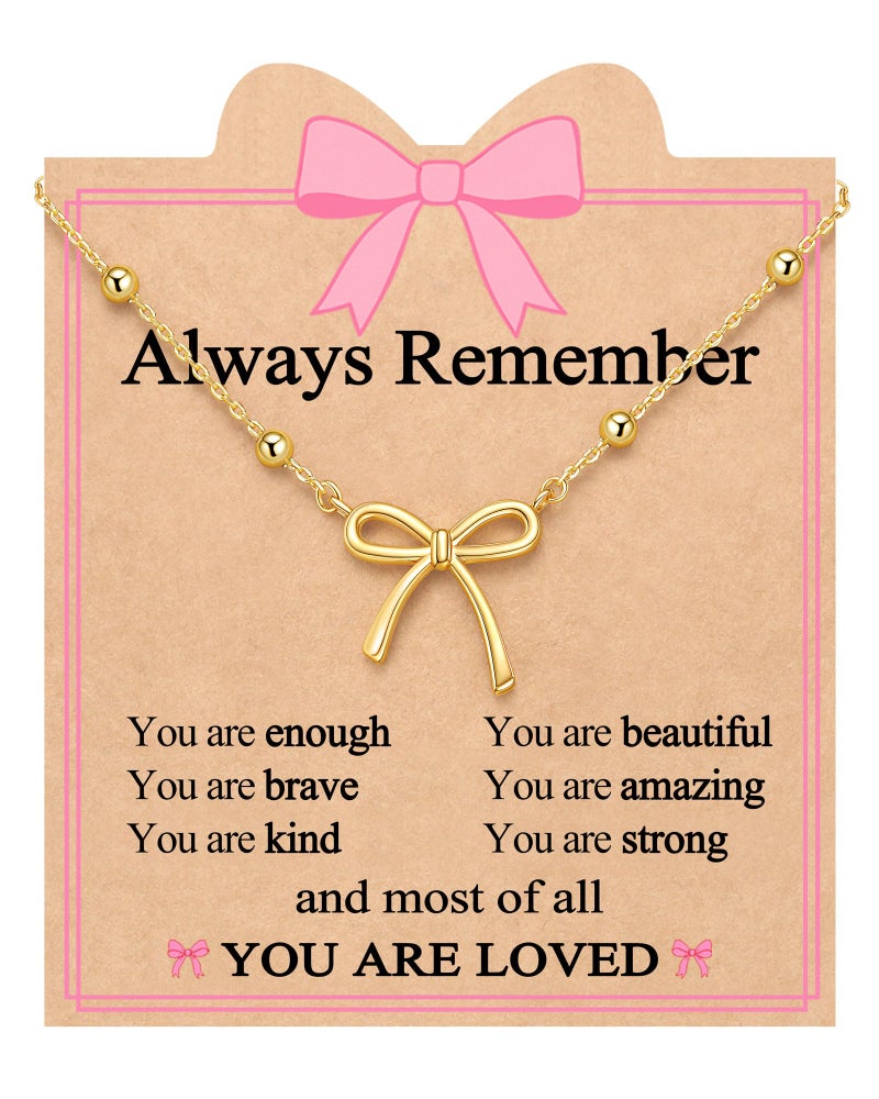 UNGENT THEM Gold Bow Necklace Jewelry Tween Teen Girl Gifts Trendy Stuff Cute Girly Aesthetic Preppy Things Valentines Day Gifts for Kids Teenage Girls 8 10 12 14 16 18 13 11 9 Year Old Birthday - Image 1