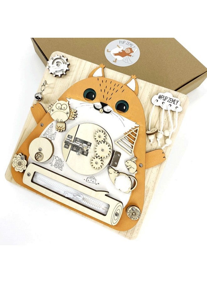 Children's Hexahedral Multifunctional Montessori Busy Board Early Childhood Indoor Fun Training Organization Unlock Educational Toys-Color:TC-Busy Board Little Orange Cat  - Image 1