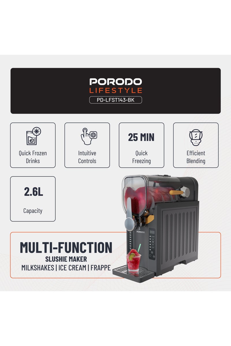 porodo 2.6L Multifunction Slushie Maker with Intuitive Controls & Efficient Blending / Multi-Function Blender for Milkshakes, Ice Cream & Frappe Maker / Quick Freezer / Frozen Drink Maker / Frozen Juice, Cocktail & Slushy Maker - Black - Image 2