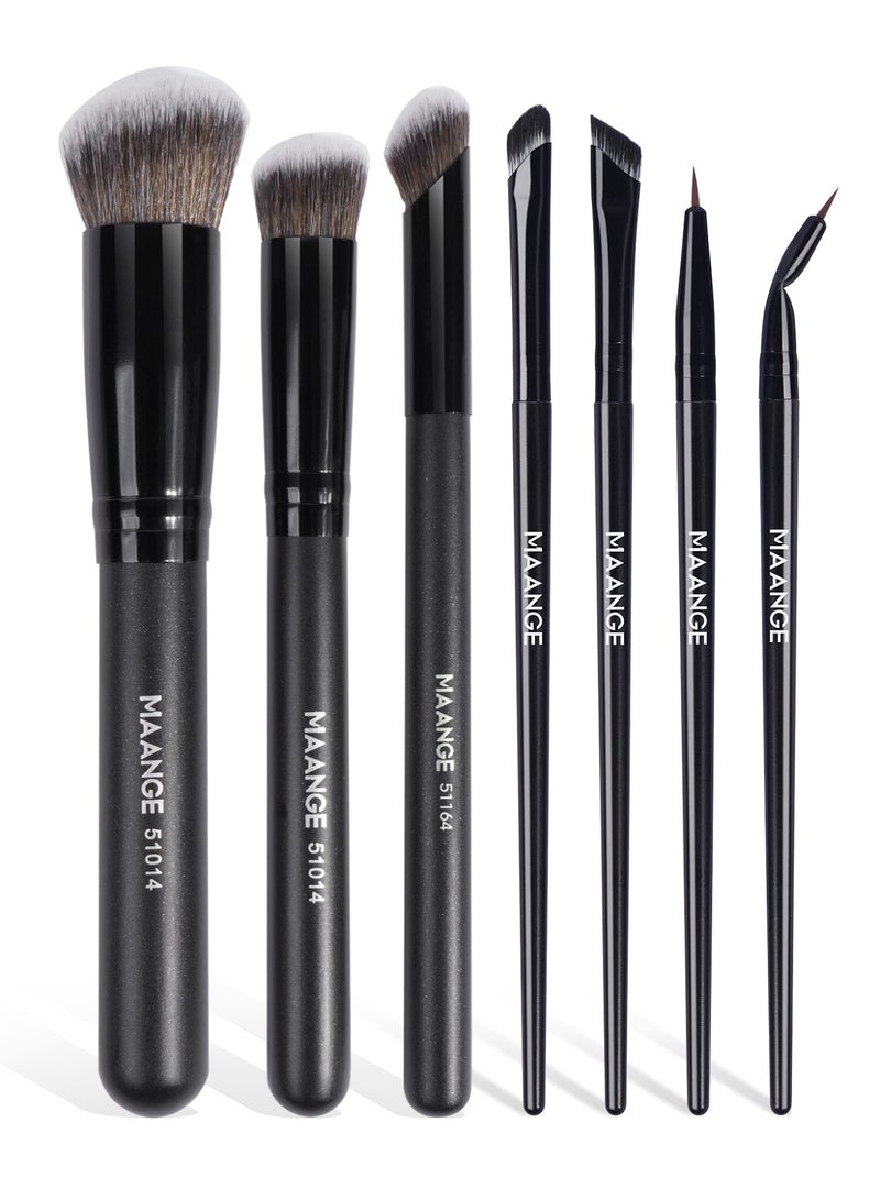 MAANGE فرش مكياج احترافية مجموعة 7 قطع من فرش الأساس والبودرة والكونسيلر وظلال العيون، أسود - Image 1