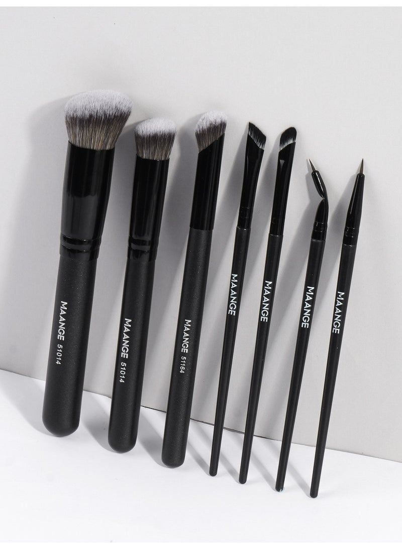 MAANGE فرش مكياج احترافية مجموعة 7 قطع من فرش الأساس والبودرة والكونسيلر وظلال العيون، أسود - Image 4