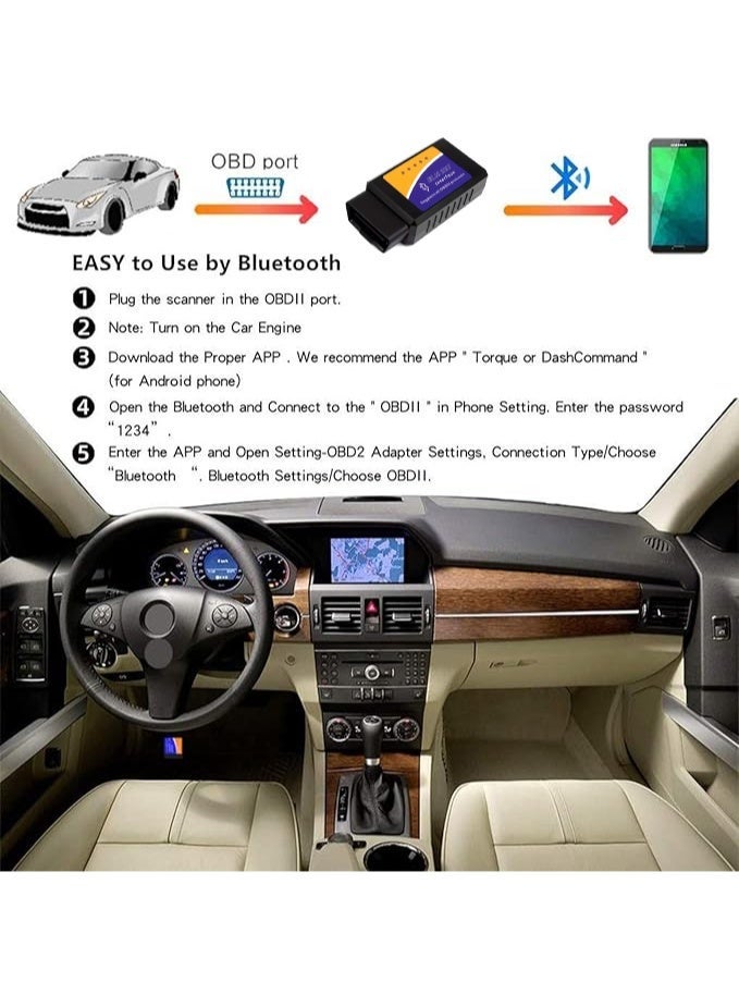 جهاز فحص سيارات ELM327 OBD2 بتقنية بلوتوث أداة تشخيص للسيارات وقارئ أكواد أعطال OBD-II لفحص لمبة المحرك متوافق مع اندرويد وiOS - Image 5
