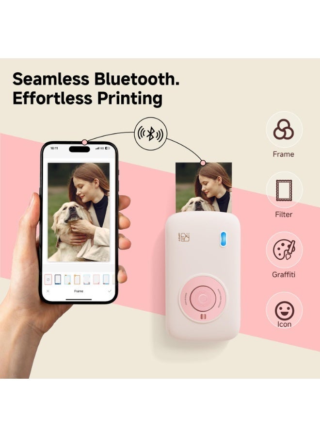 HPRT Photo Printer, Upgrade 300DPI Portable Printer CP2100, Mini Photo Printer with 10 Sheets Paper, AR Motion Pocket Printer for iPhone and Android, Wireless Instant Smartphone Printer for Family Memories and Eid Gifts (Pink) - Image 2