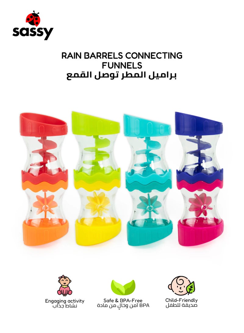 Sassy Rain Barrels Connecting Funnels Set | 8 Interchangeable Tubes | Spinning Water Toys | Enhances Eye Tracking & Motor Skills | Fun STEM Toy | Baby Play  - Image 1