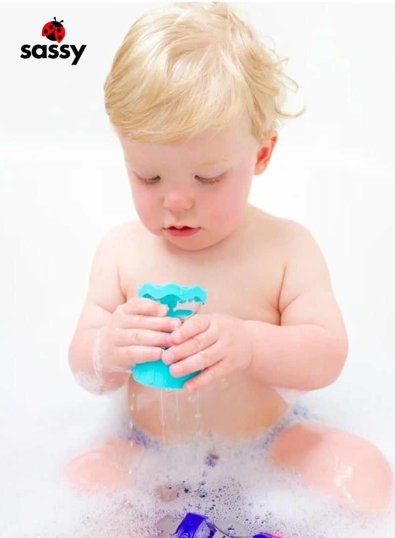 Sassy Rain Barrels Connecting Funnels Set | 8 Interchangeable Tubes | Spinning Water Toys | Enhances Eye Tracking & Motor Skills | Fun STEM Toy | Baby Play  - Image 2