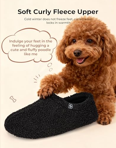 HomeTop Women's Fuzzy Curly Fur Memory Foam Loafer Slippers Bedroom House Shoes with Polar Fleece Lining (8.5, Black) - Image 3