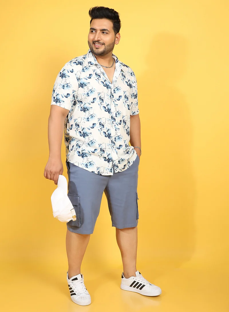 Instafab Plus Instafab Plus Men's Blue & White Botanical Strokes Shirt For Casual Wear | Spread Collar | Short Sleeve | Button Closure | Heavy Rayon Shirts Crafted With Comfort Fit For Everyday Wear
