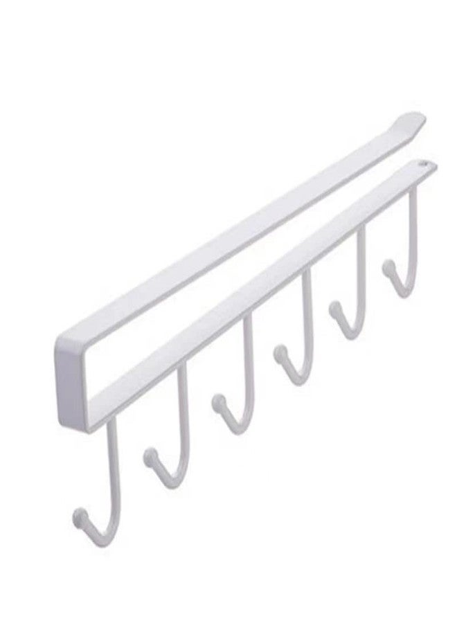 LZYDD Multi-Function Hooks Under The Cabinet 6-Hook Hanging Hook Rack Kitchen Utensil Cupboard Hanger Chest Organizer Cup Holder for Coffee Bar, Fit for 0.8 Inch Thickness Shelf or Less, Nail Free (White) - Image 2