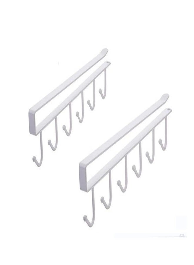 LZYDD Multi-Function Hooks Under The Cabinet 6-Hook Hanging Hook Rack Kitchen Utensil Cupboard Hanger Chest Organizer Cup Holder for Coffee Bar, Fit for 0.8 Inch Thickness Shelf or Less, Nail Free (White) - Image 1